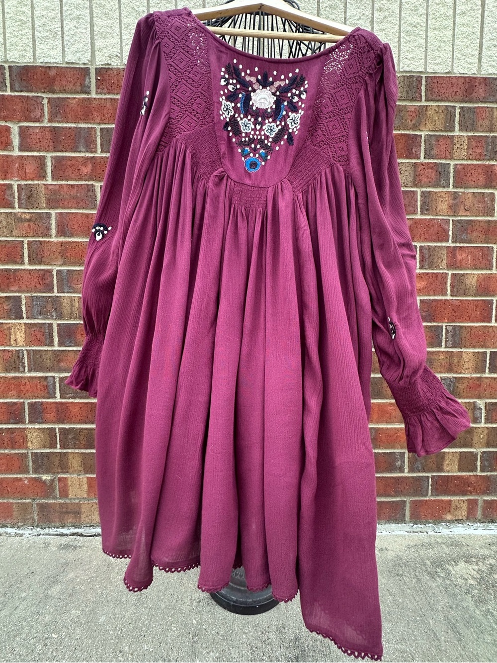 Free People Plum Dress FloralEmbroidered BOHO Artsy Cottagecore Babydoll Lined - Picture 1 of 17